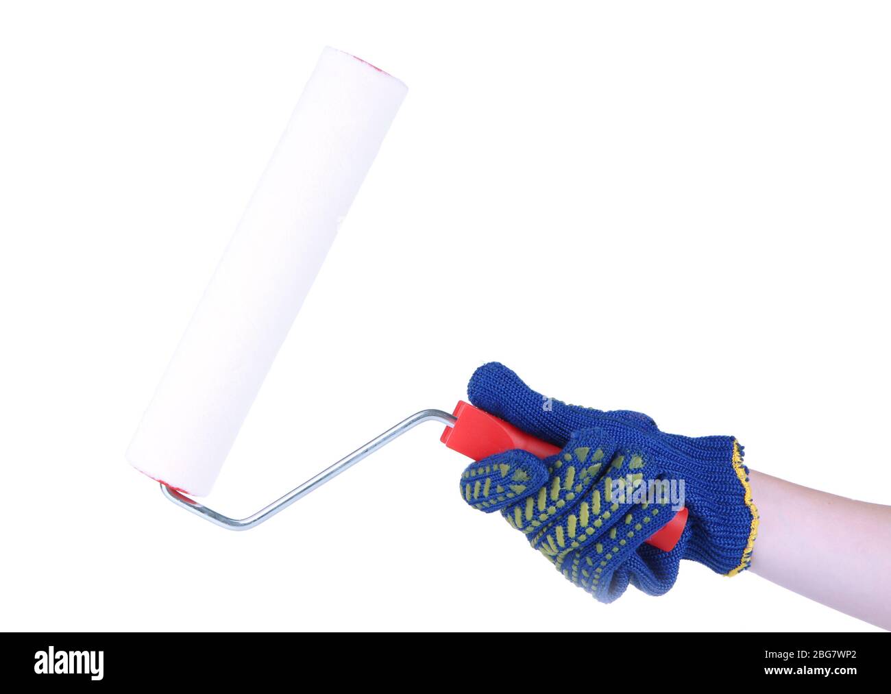 Bright paint roller in hand isolated on white Stock Photo - Alamy