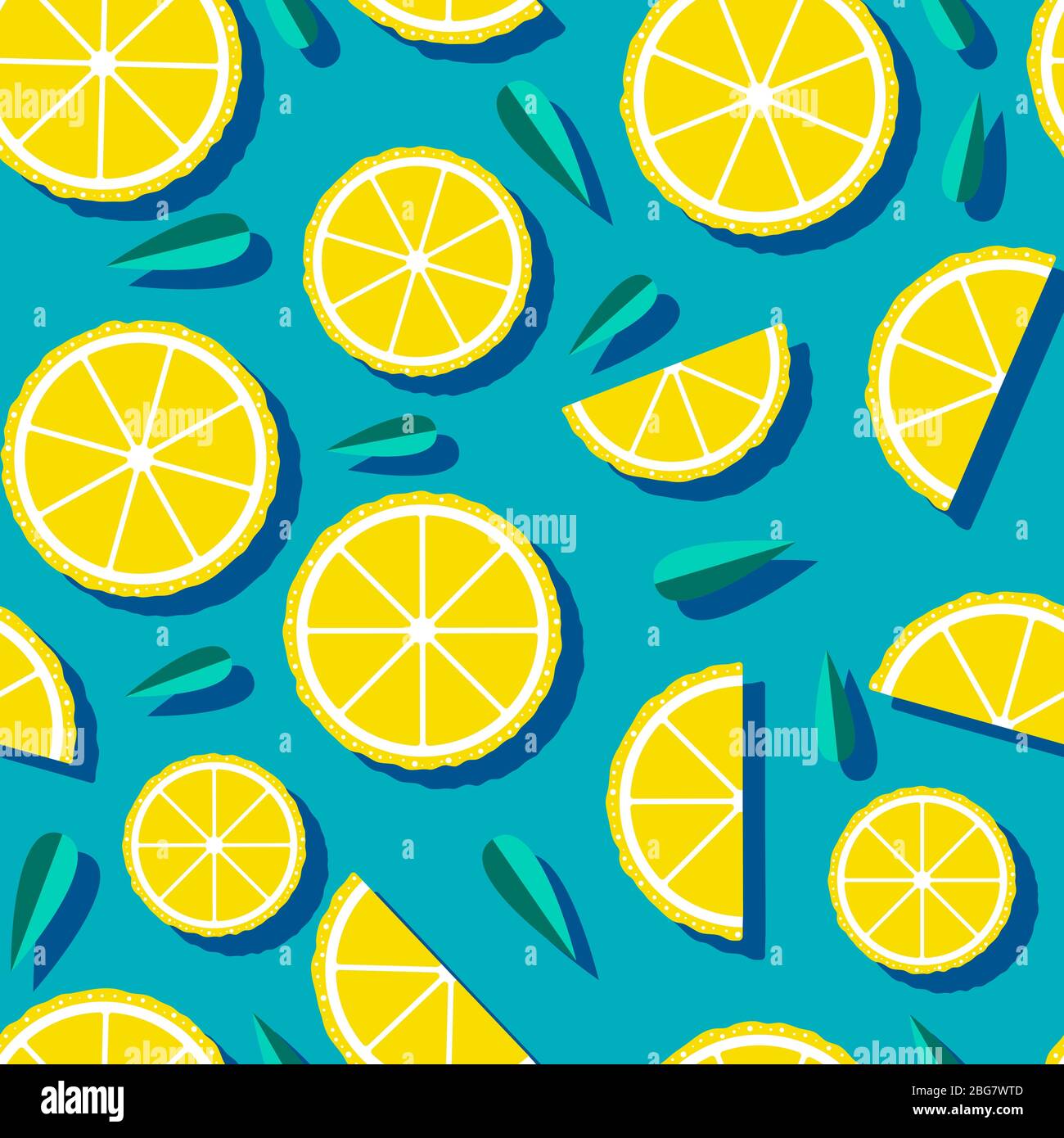 Seamless pattern with lemon slices and leaves on water surface. Summer ...