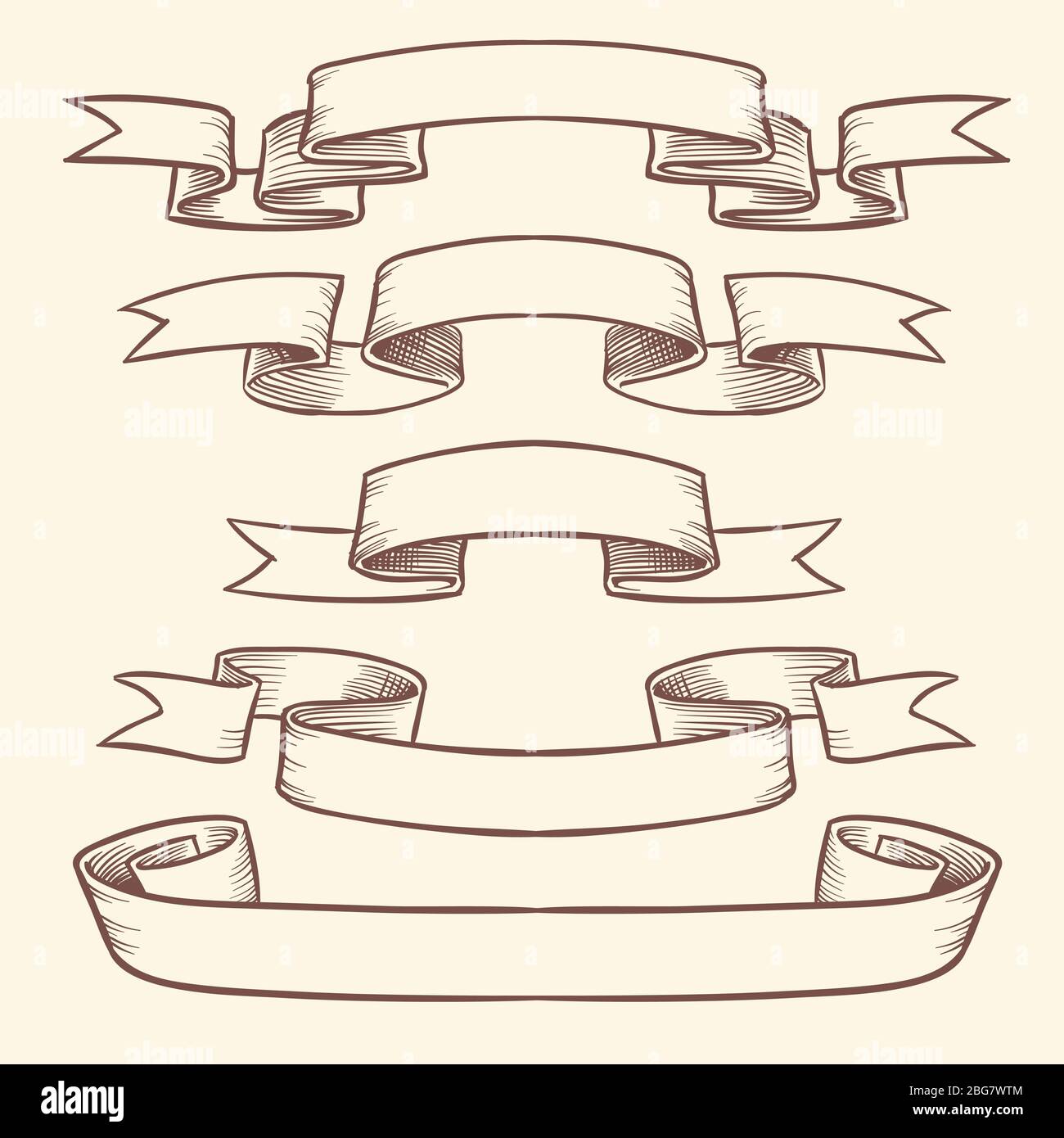 Hand drawn vintage ribbon banners isolated. Design vector elements in ...