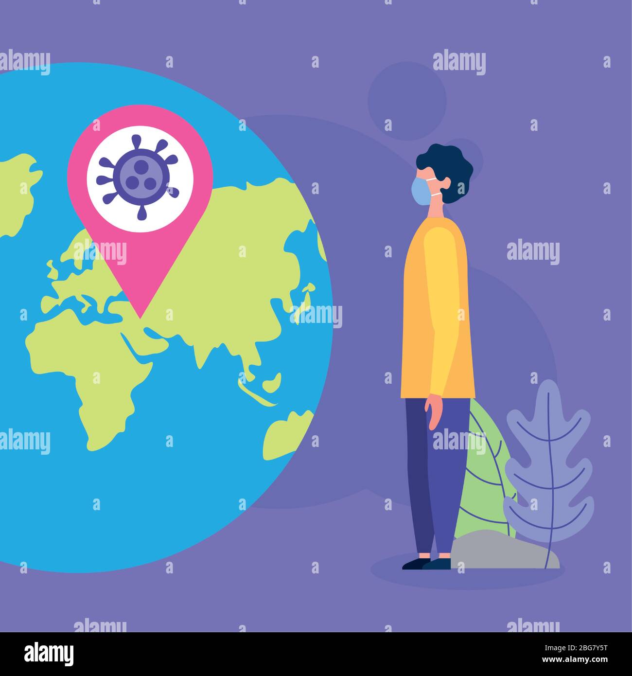 man using face masks with covid19 particle in earth planet Stock Vector ...