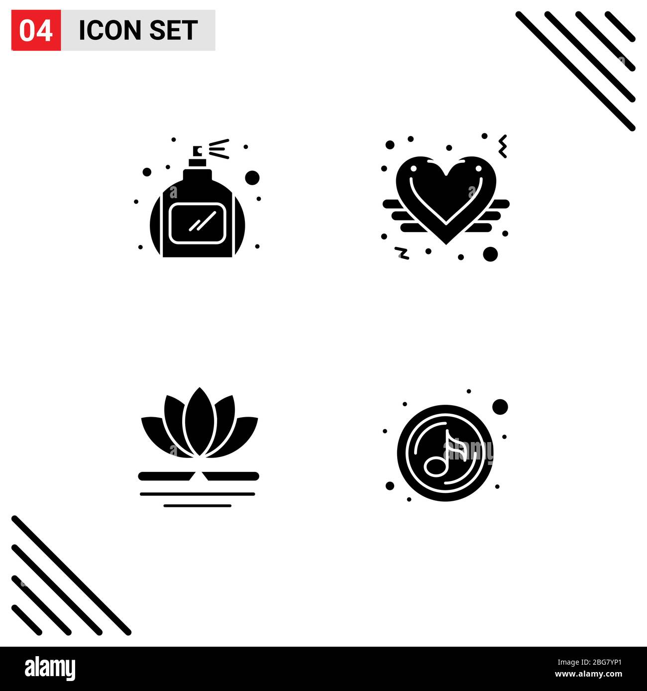 Universal Icon Symbols Group of 4 Modern Solid Glyphs of bottle, massage, love angel, love, music Editable Vector Design Elements Stock Vector