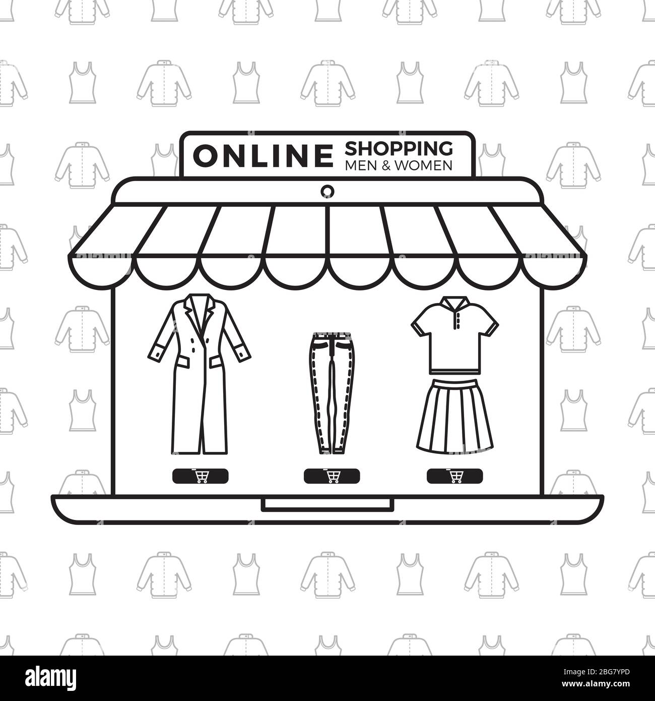 Fashion online store linear style design vector concept design illustration Stock Vector