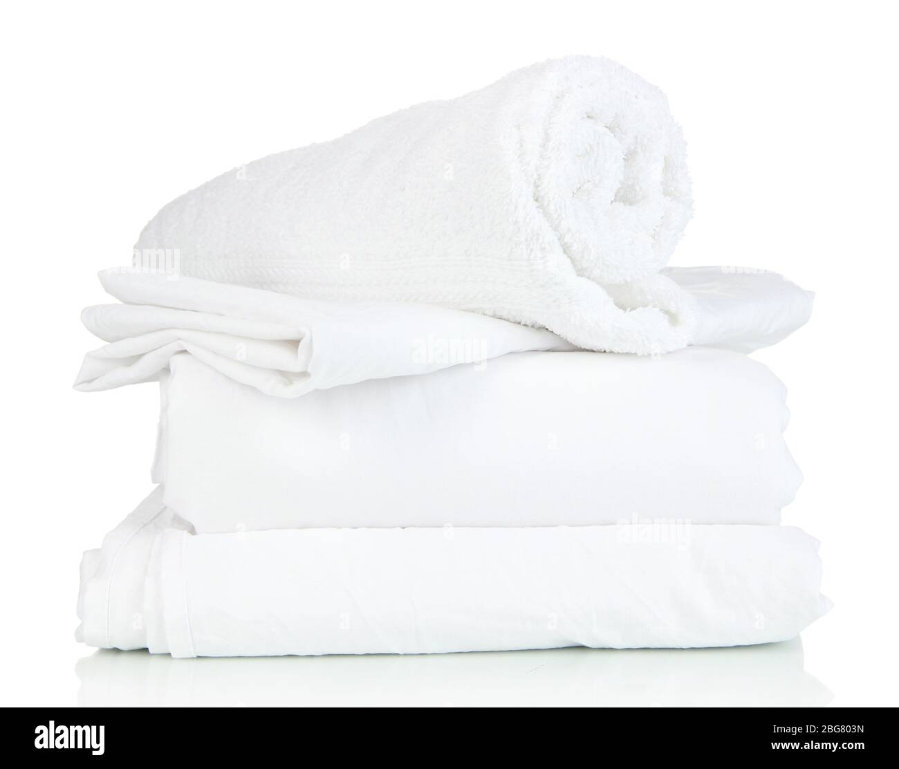 Bedding sheets and towels isolated on white Stock Photo Alamy