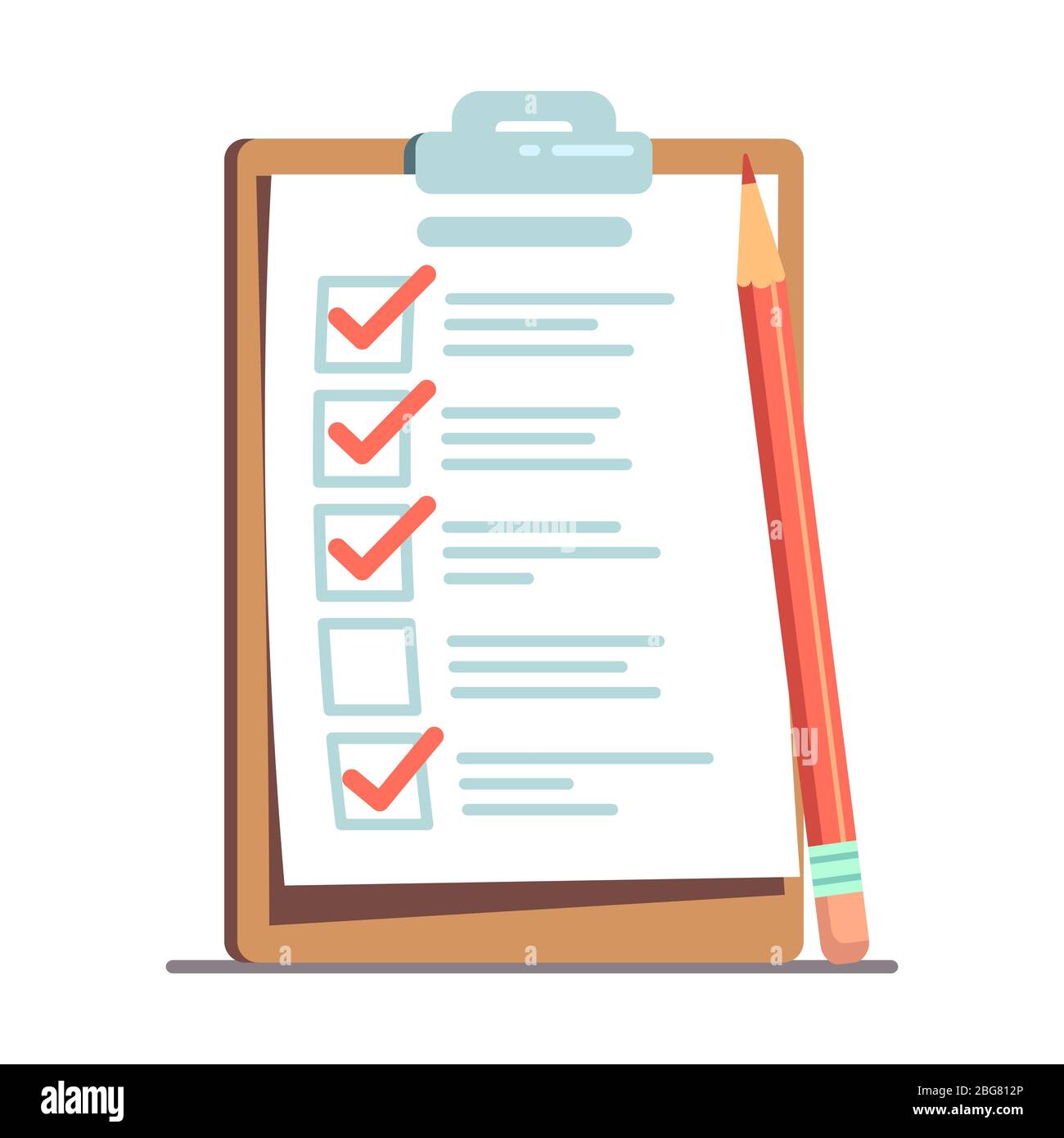 Schedule check or cartoon to do list with pencil vector illustration isolated on white Stock Vector