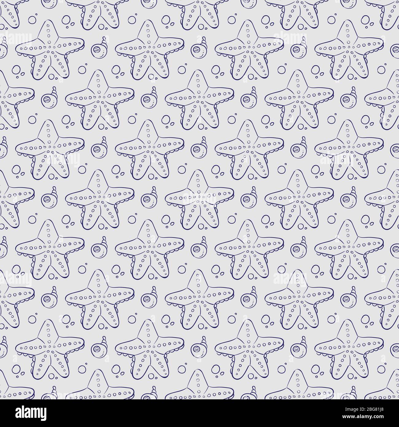 Hand drawn sea shell and starfish seamless pattern background. Vector ...
