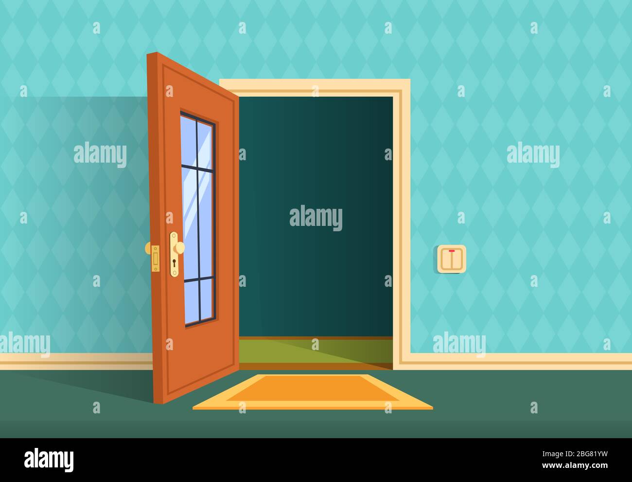 Open door house background flat design isolated Vector Image