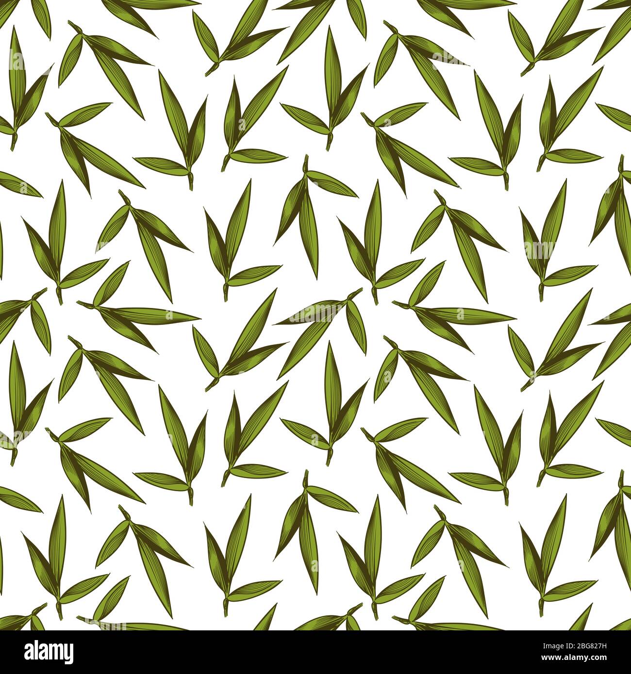 Vintage sketched green leaves seamless pattern on white. Foliage background vector design illustration Stock Vector