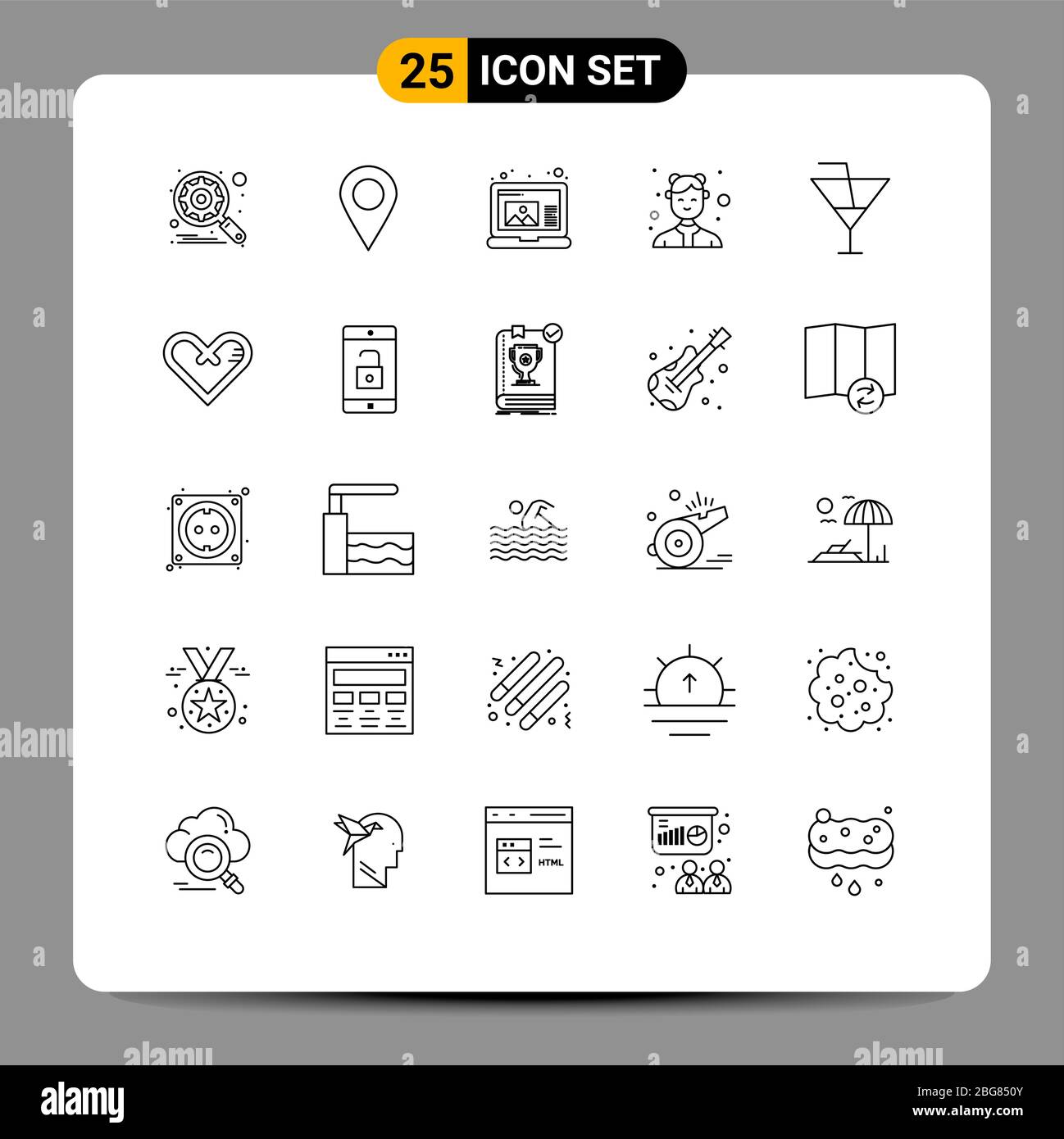 Set of 25 Modern UI Icons Symbols Signs for holiday, drink, draw, work,  female Editable Vector Design Elements Stock Vector Image & Art - Alamy