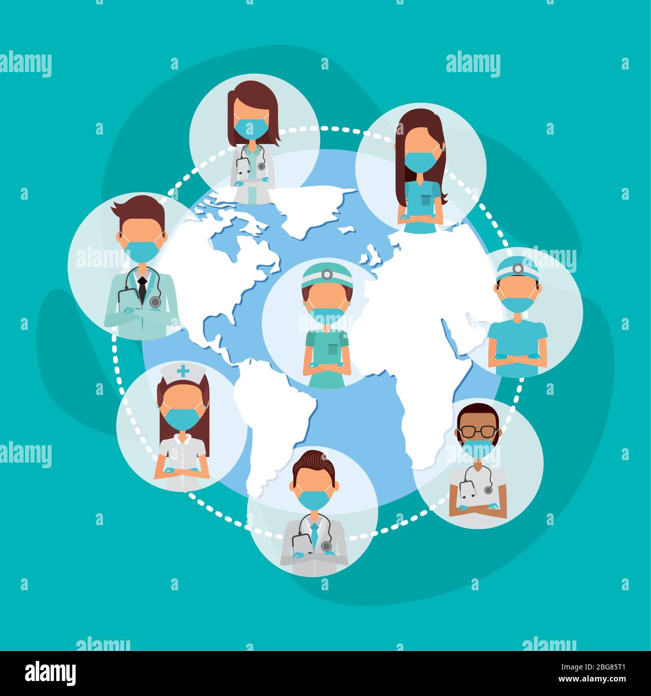 medical staff with face masks and earth planet Stock Vector Image & Art ...