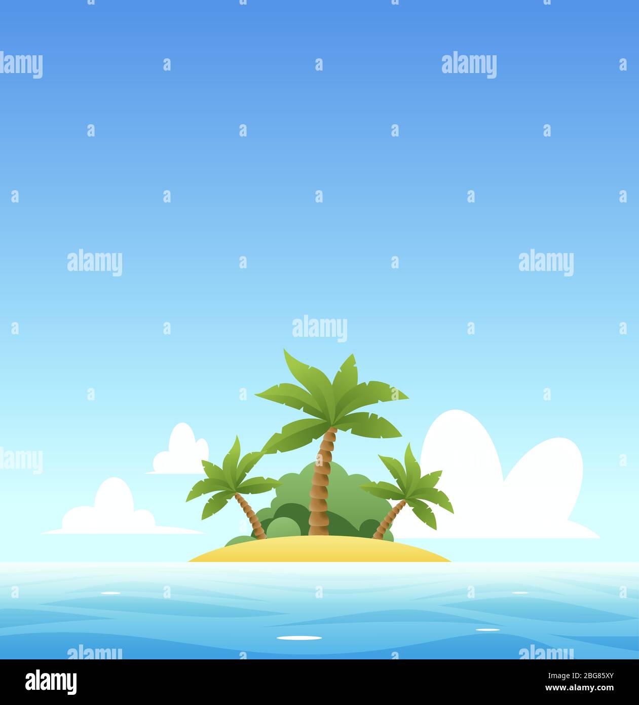 Tropic Landscape for travel company. Vector banner for travel to south country. Island with palms on seascape with copy space at top. Stock Vector