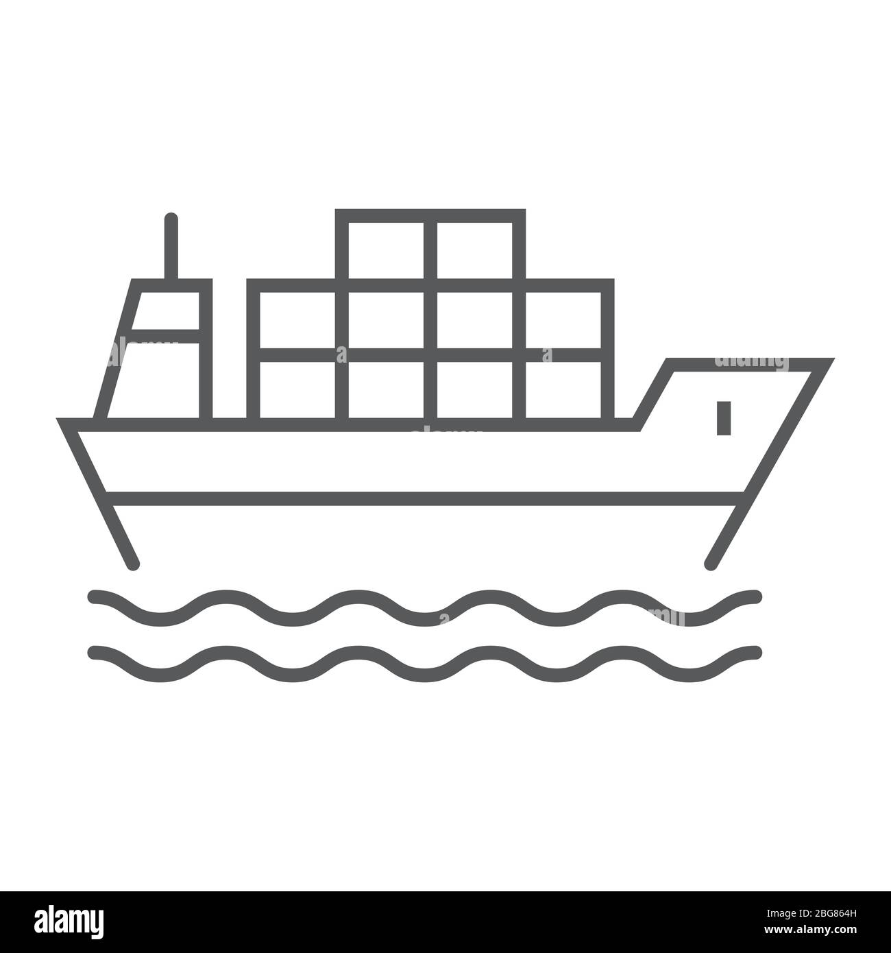 Cargo ship thin line icon, logistic and delivery, delivery ship sign ...