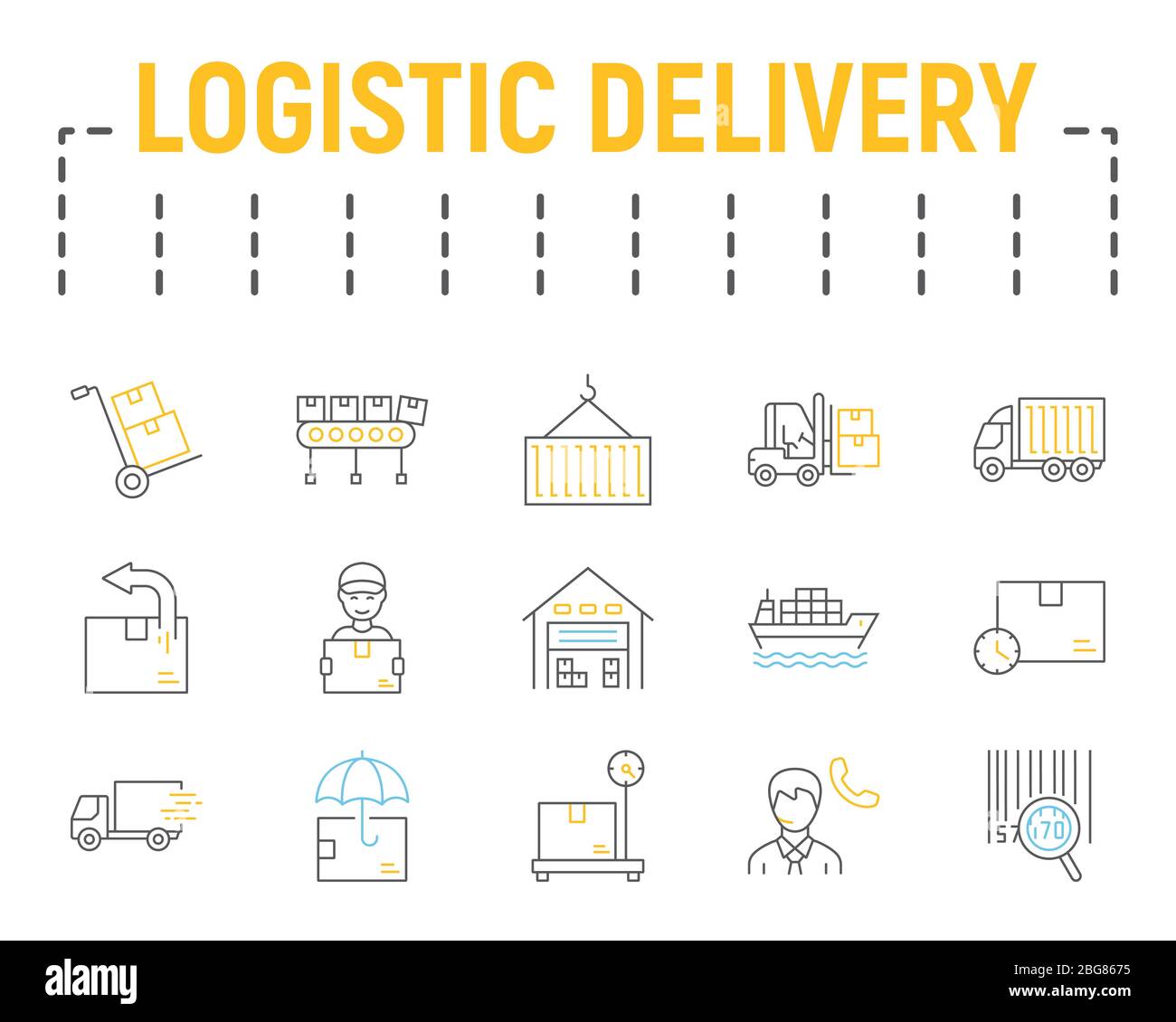 Logistics shipping color line icon set, delivery symbols