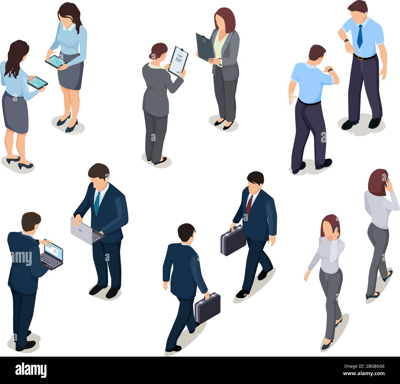 Isometric business people. 3d men and women. Crowd of persons ...
