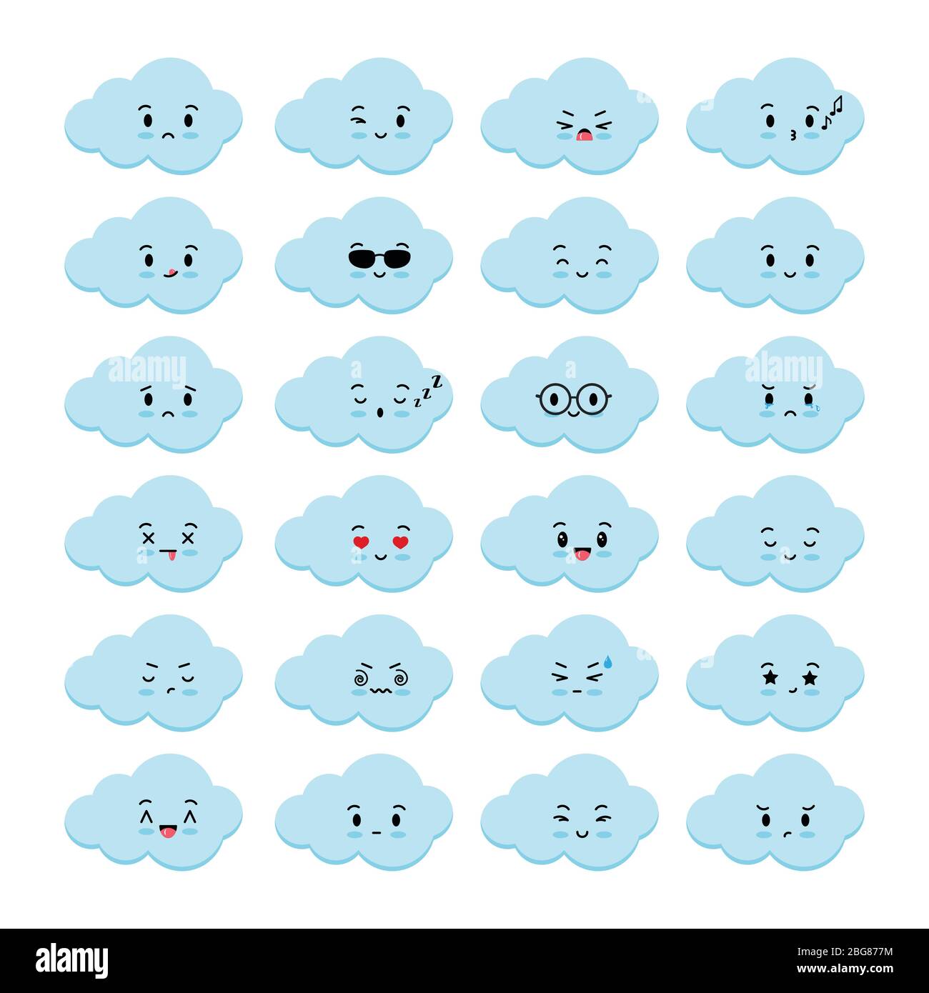 Clouds emoji icons vector set isolated on white background. Collection