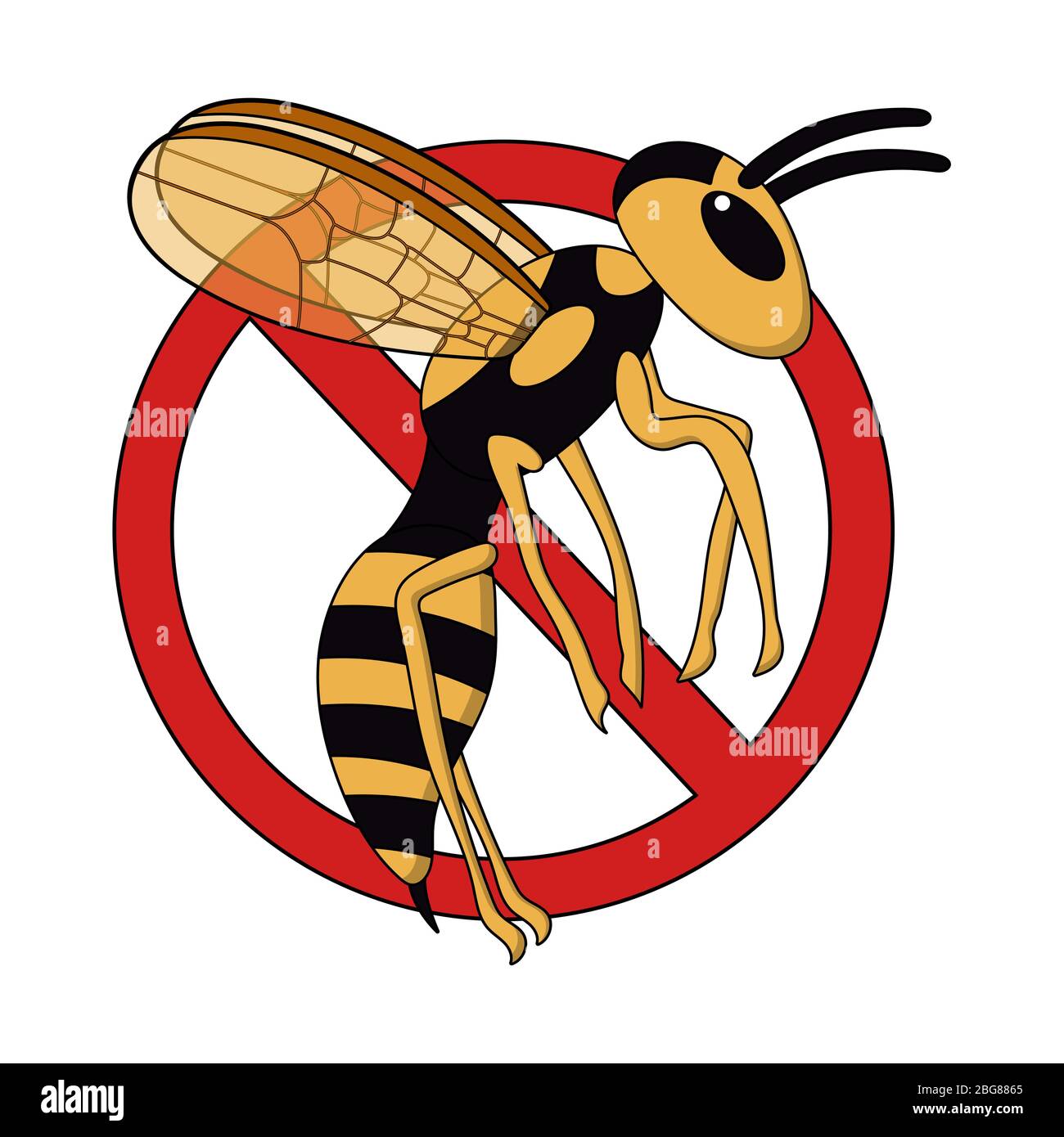 cartoon flying wasp with ban sign. pest control. white background isolated stock vector illustration Stock Vector