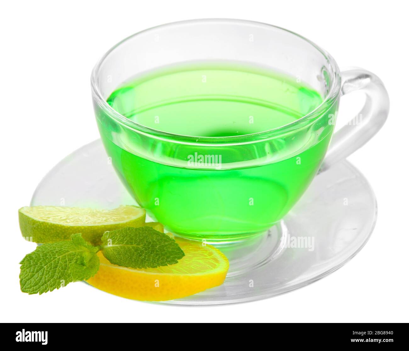 Transparent cup of green tea isolated on white Stock Photo - Alamy