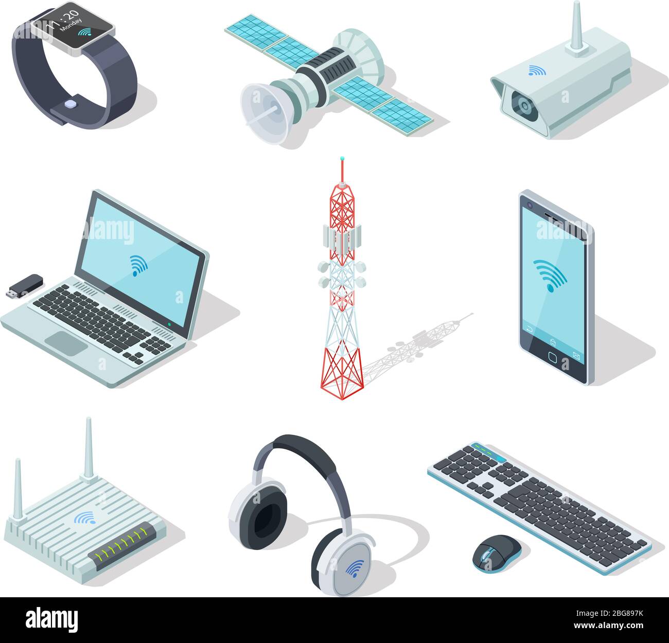 Electronic devices. Isometric wireless gadgets connection. Remote  controller, cell phone router. Connection technology 3d vector set.  Illustration of Stock Vector Image & Art - Alamy