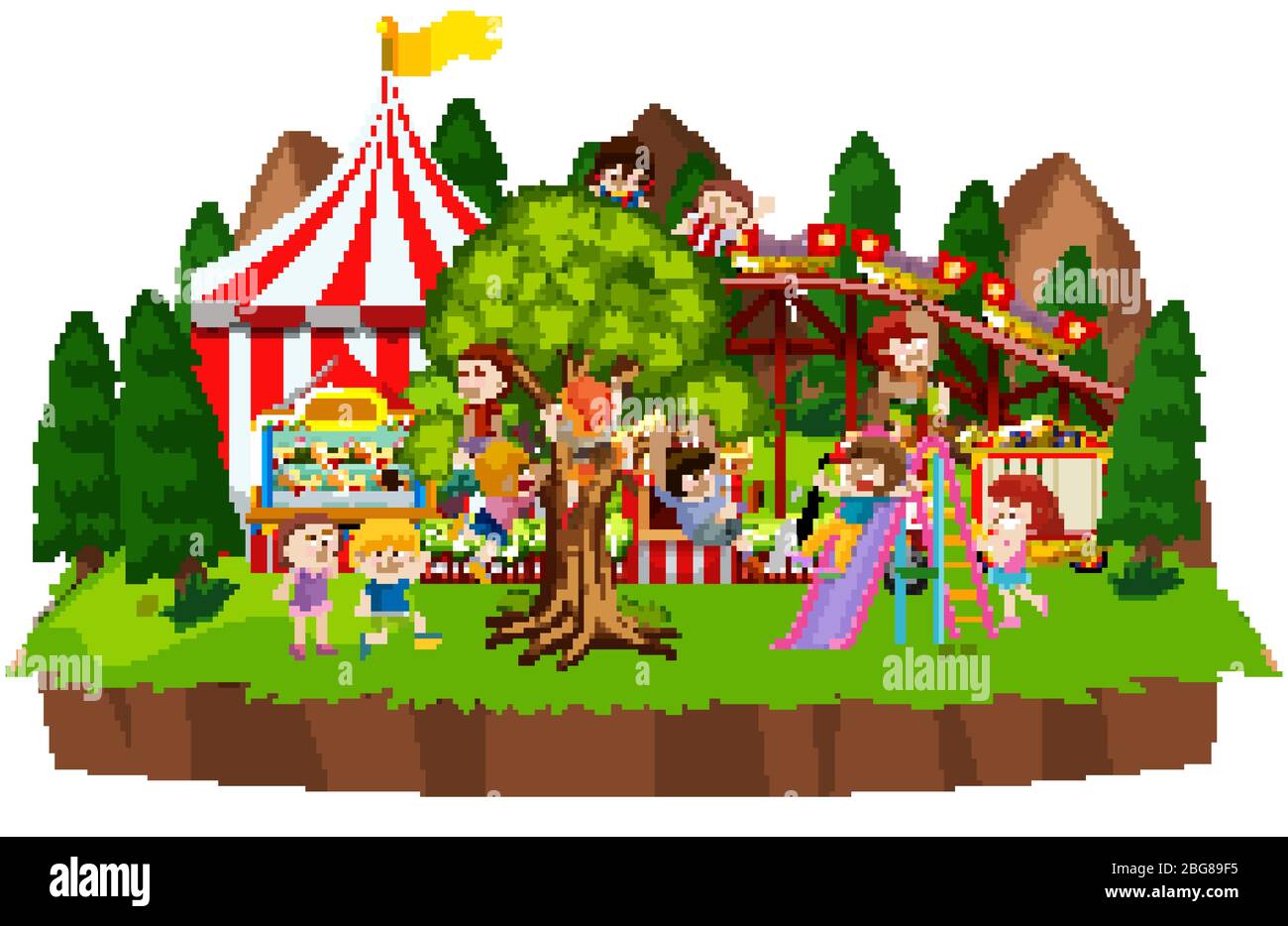 Scene with many children playing in the circus park illustration Stock ...