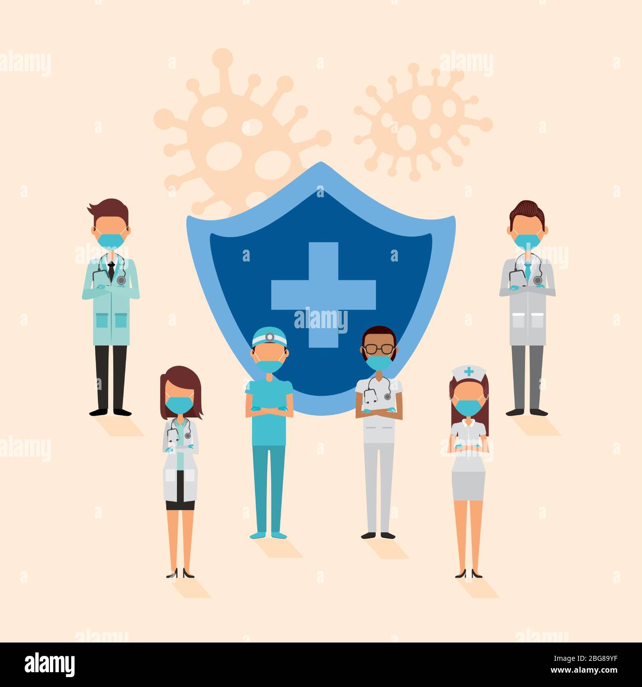 medical staff with face masks and shield Stock Vector Image & Art - Alamy