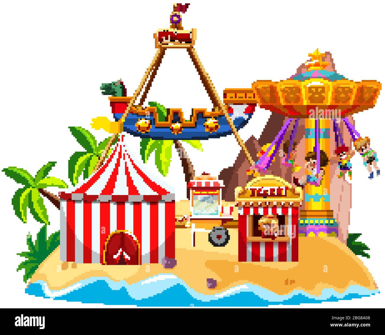 Scene with circus rides and many kids on the island illustration Stock ...