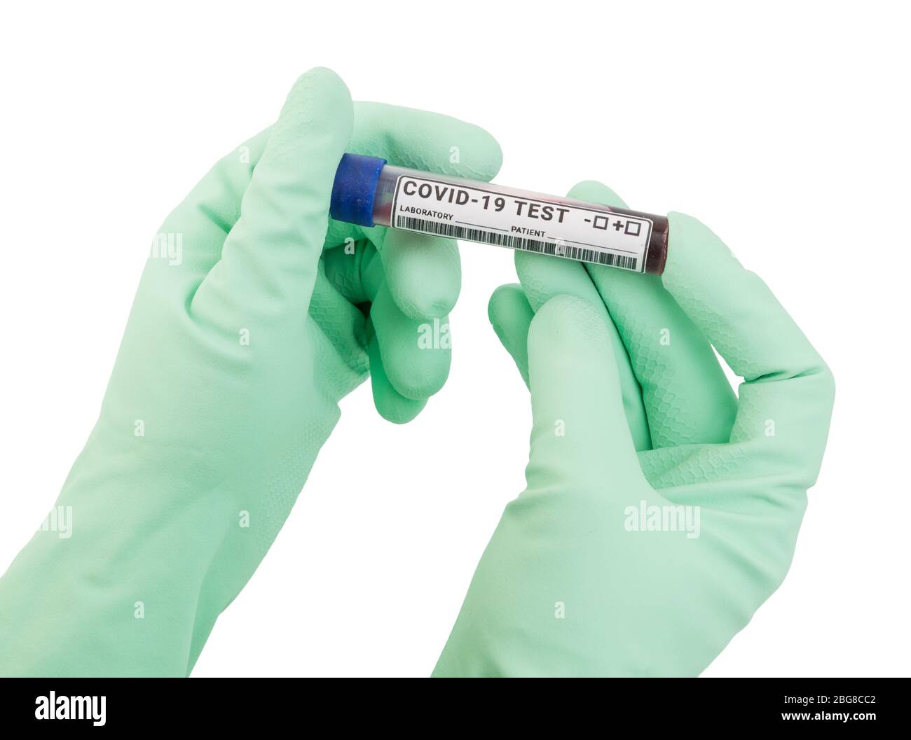 Blank COVID-19 test in hands isolated on white background Stock Photo