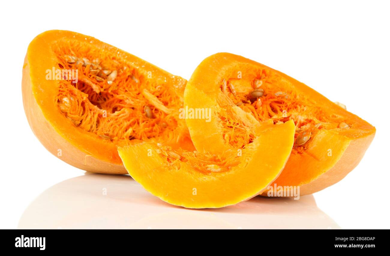 Ripe cut pumpkins isolated on white Stock Photo - Alamy