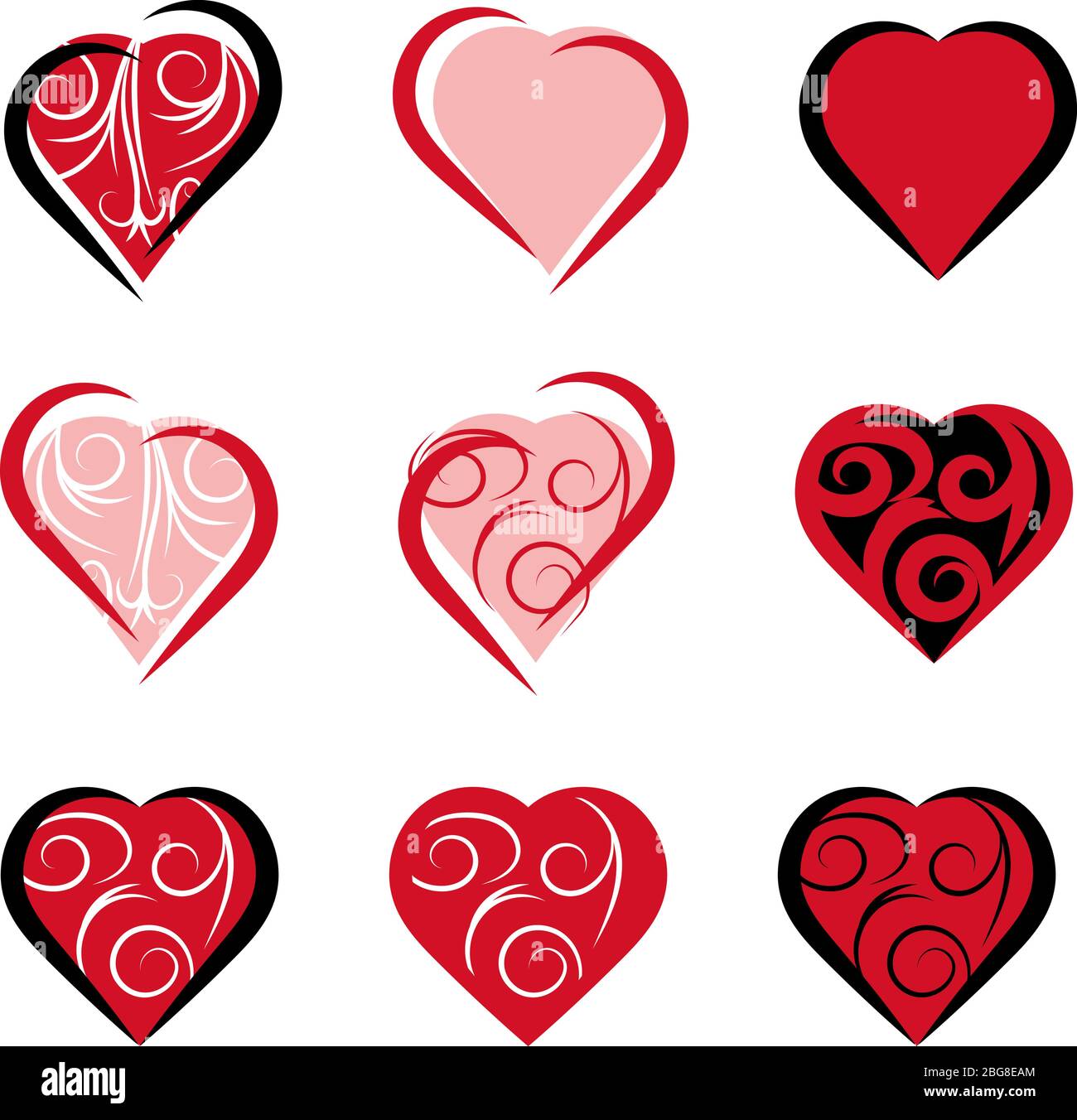 Cute red hand drawn hearts icon vector set for love, relationship and ...