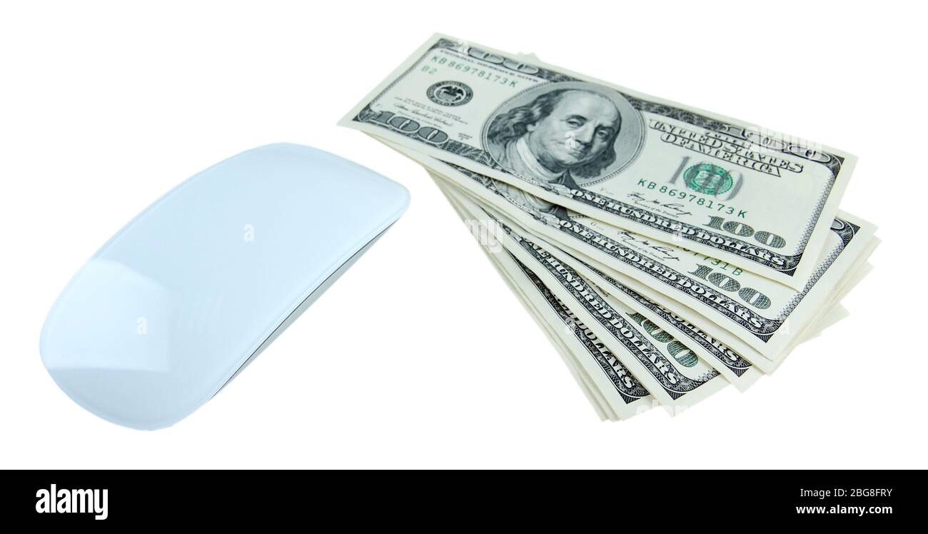 Computer mouse and dollars isolated on white Stock Photo Alamy