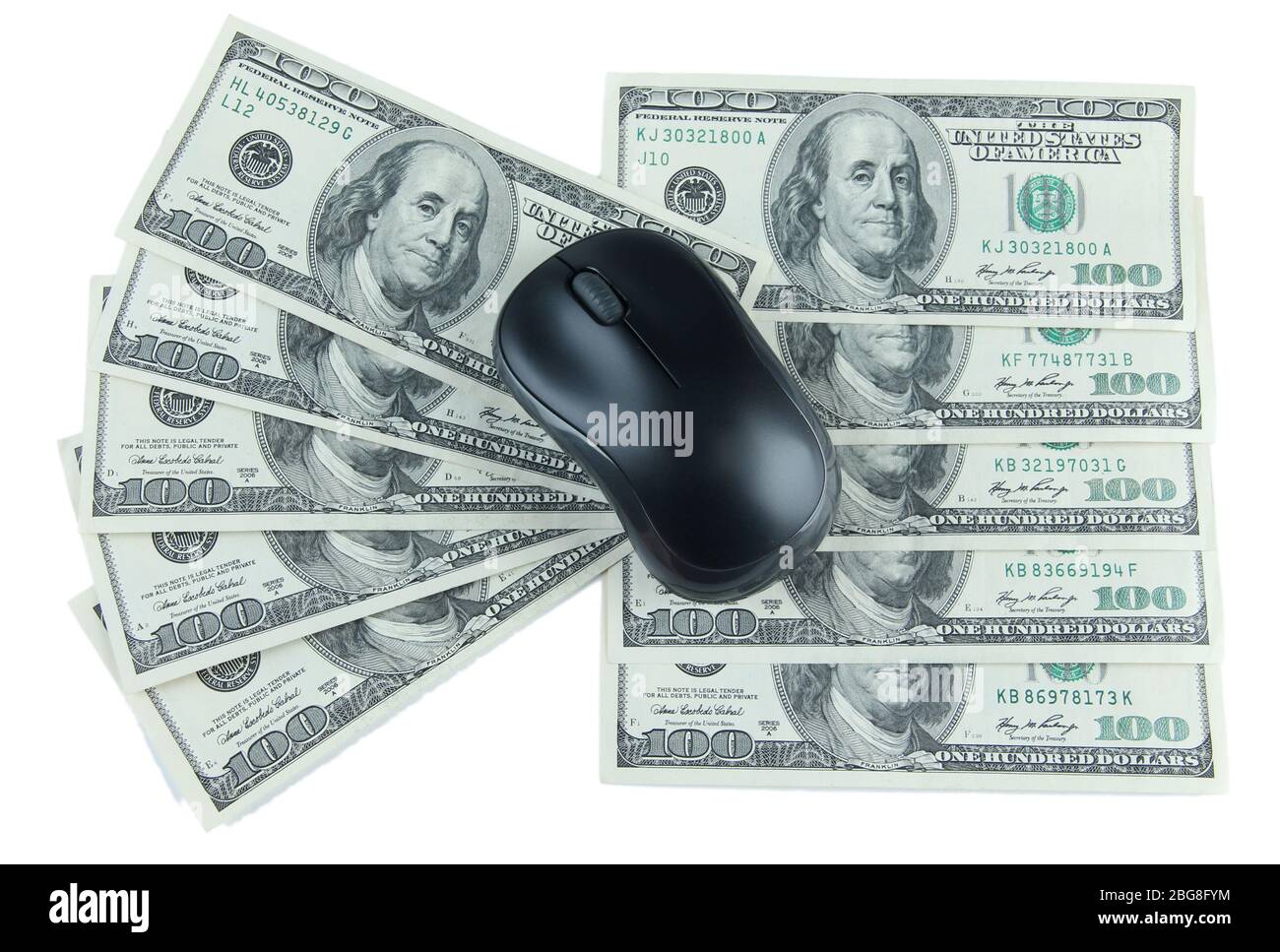 Computer mouse on dollars isolated on white Stock Photo Alamy