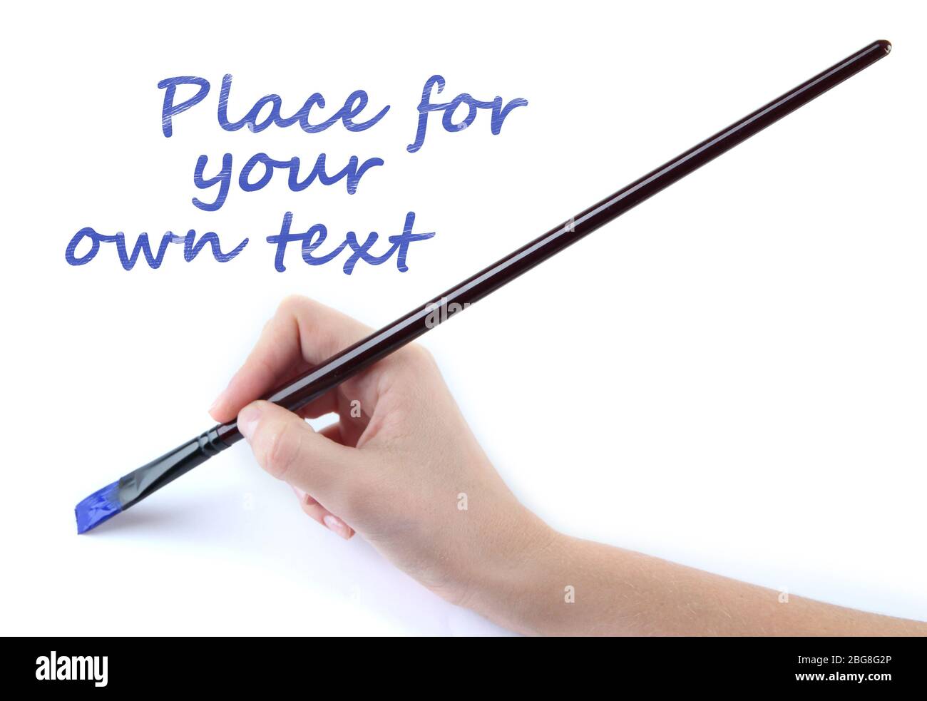 Hand holding brush with blue paint isolated on white Stock Photo - Alamy