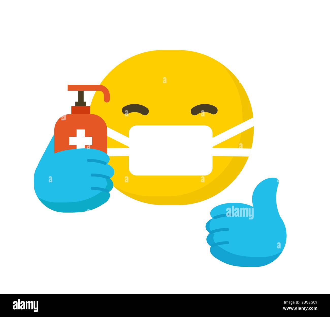 Emoticon wearing surgical protective mask , emoji isolated on white