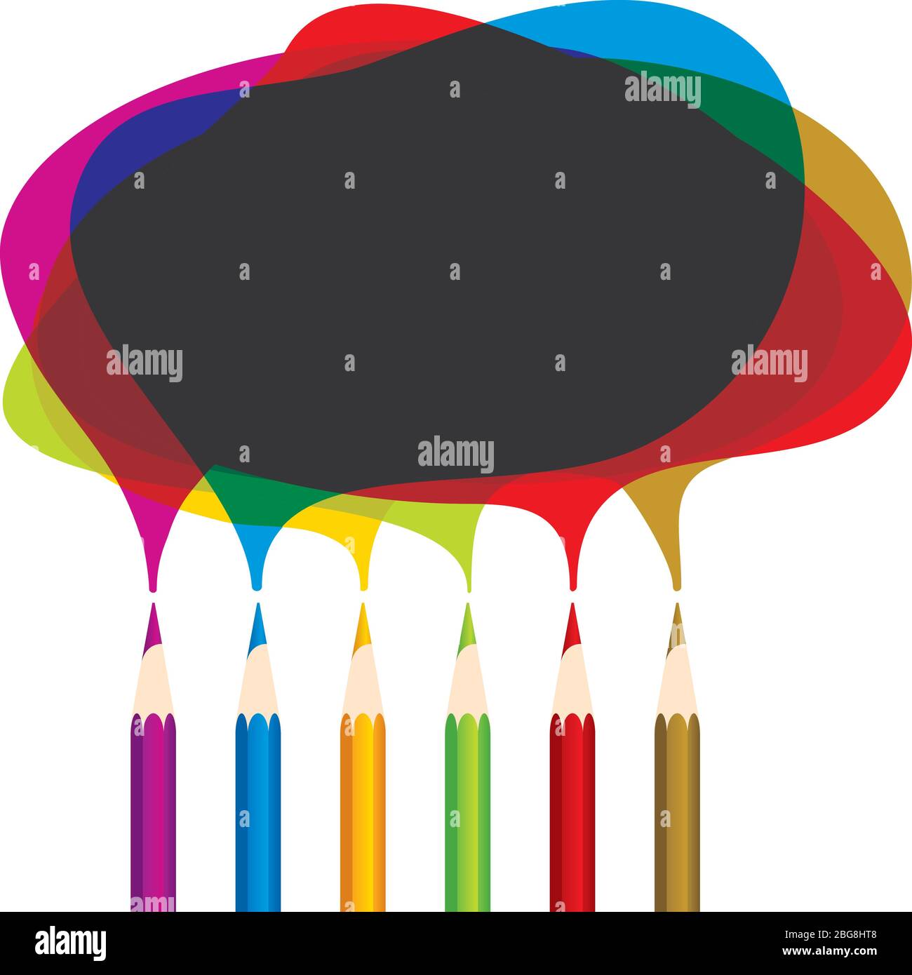 Vector illustration. Pencils conversation. Color talk bubbles from each one. Stock Vector