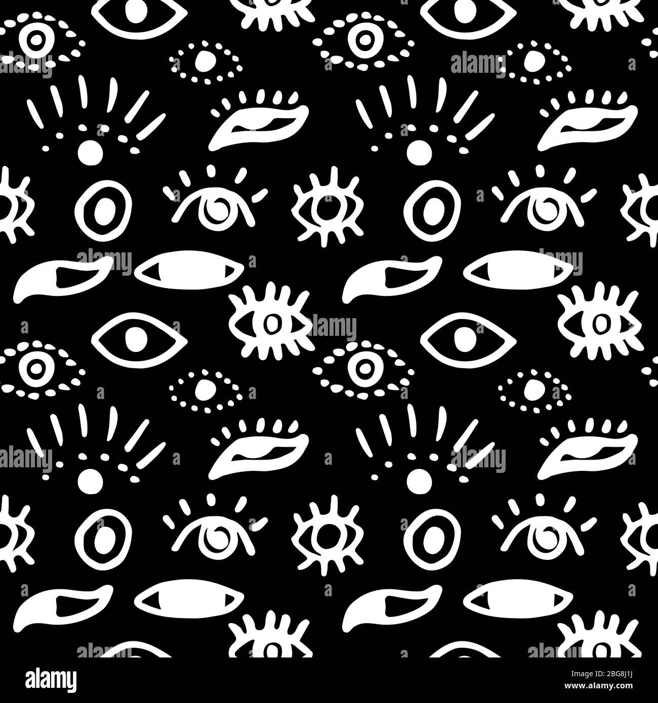 Seamless Black and White Eyes Pattern, Hand Drawn Doodle Background for