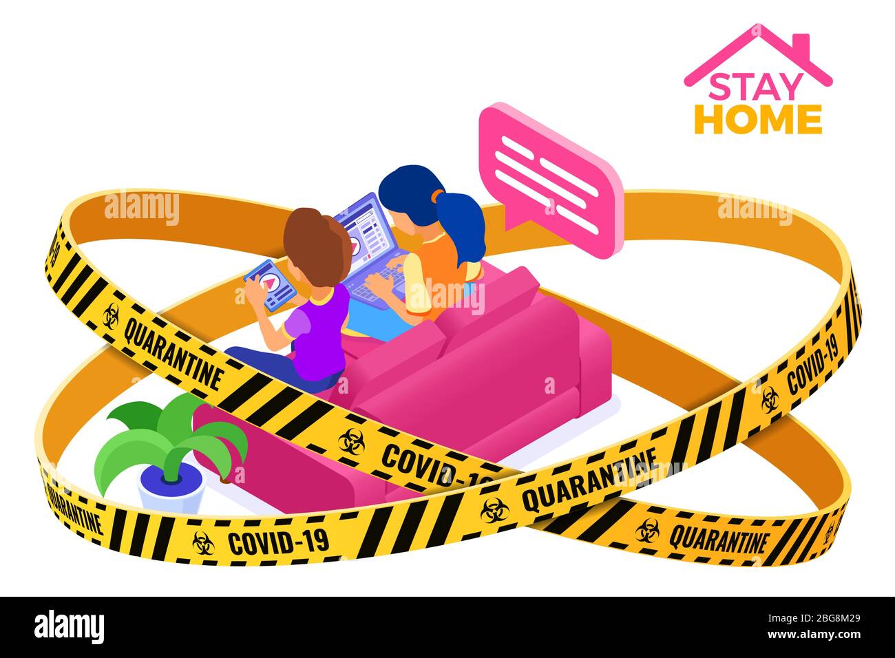 covid-19 quarantine stay home online education Stock Vector