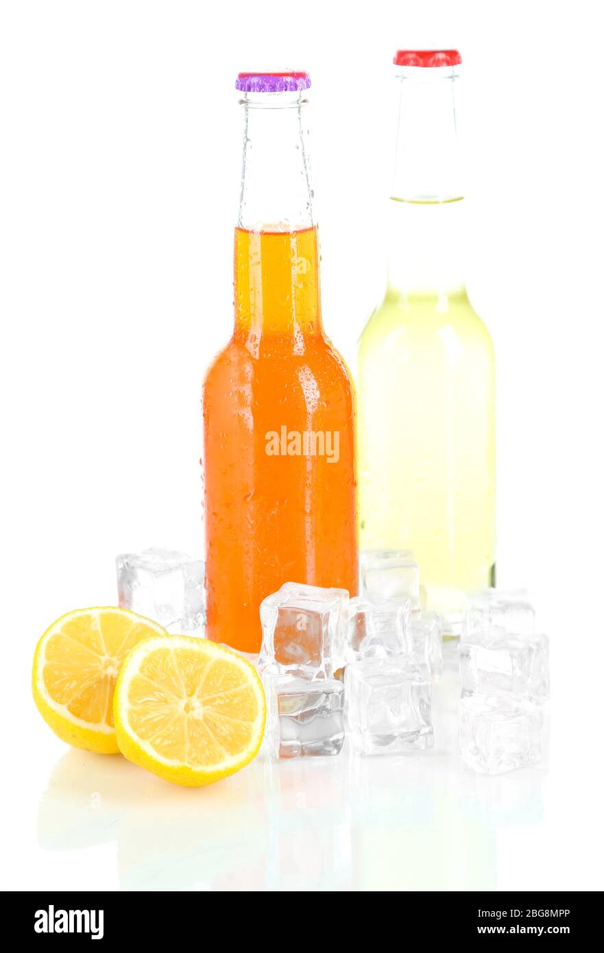 Drinks in glass bottles isolated on white Stock Photo Alamy
