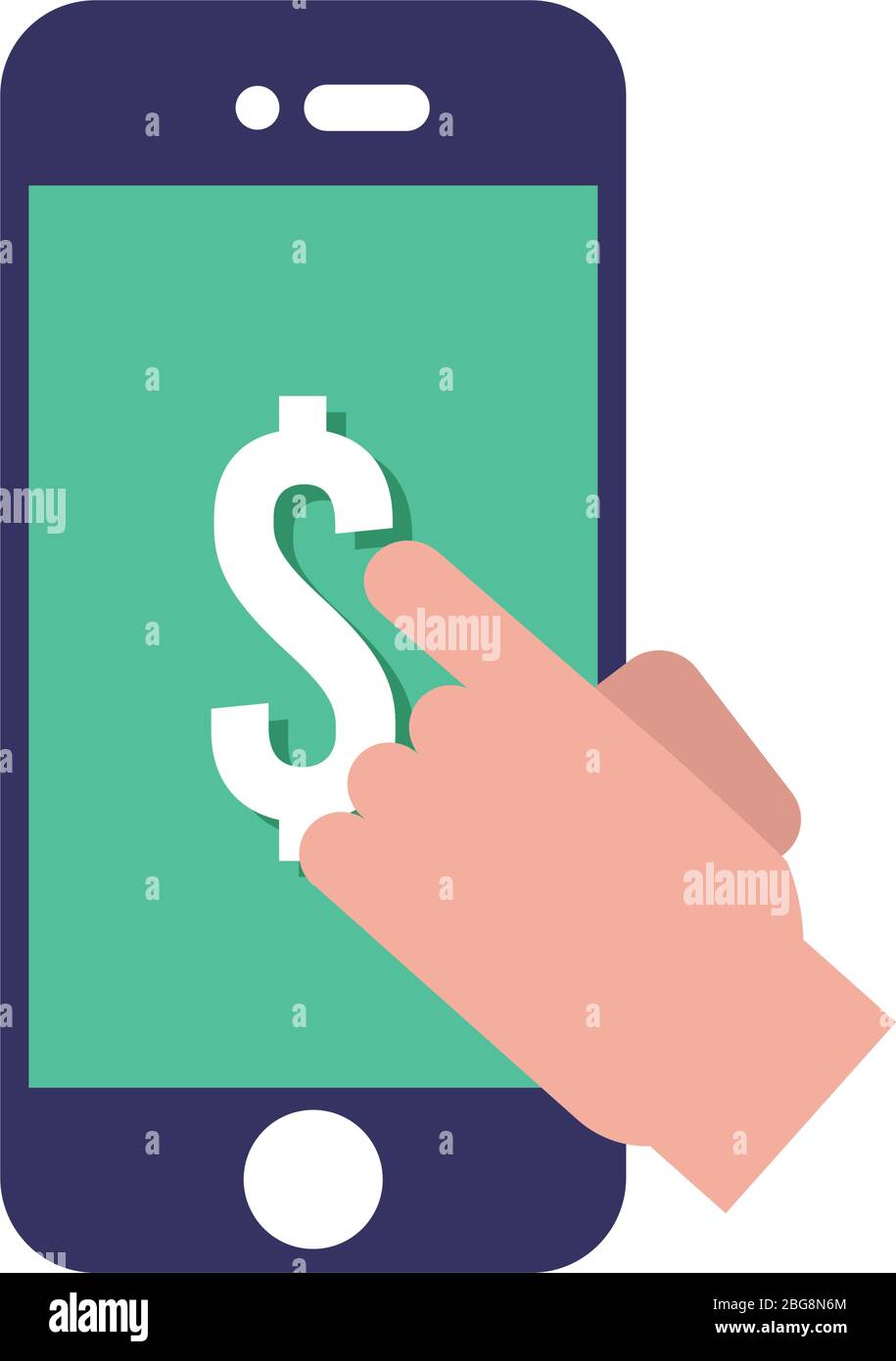 hand touching smartphone with dollar symbol flat style Stock Vector ...