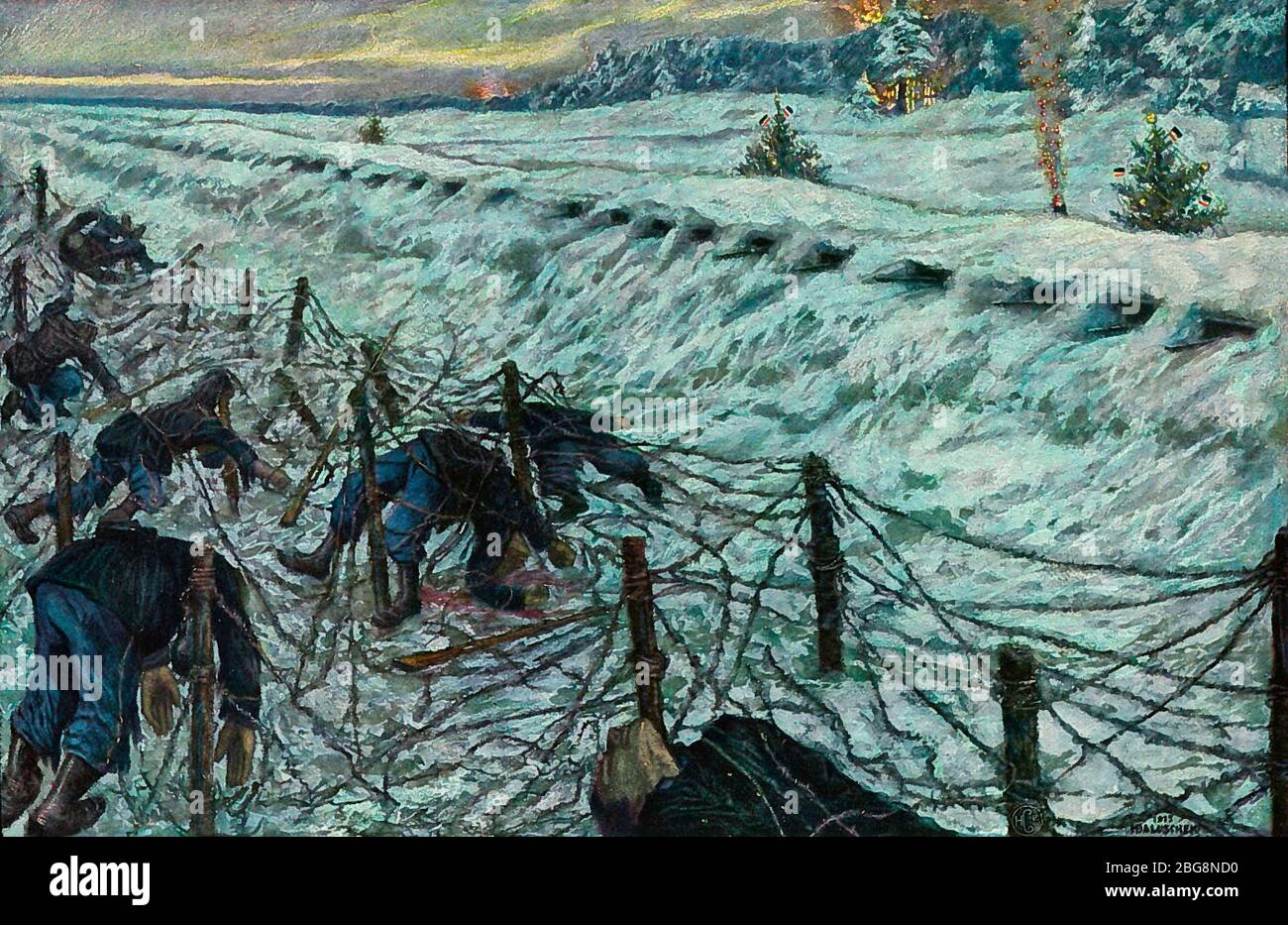 December during World War I - Bodies on barbed wire - Hans Baluschek Stock Photo