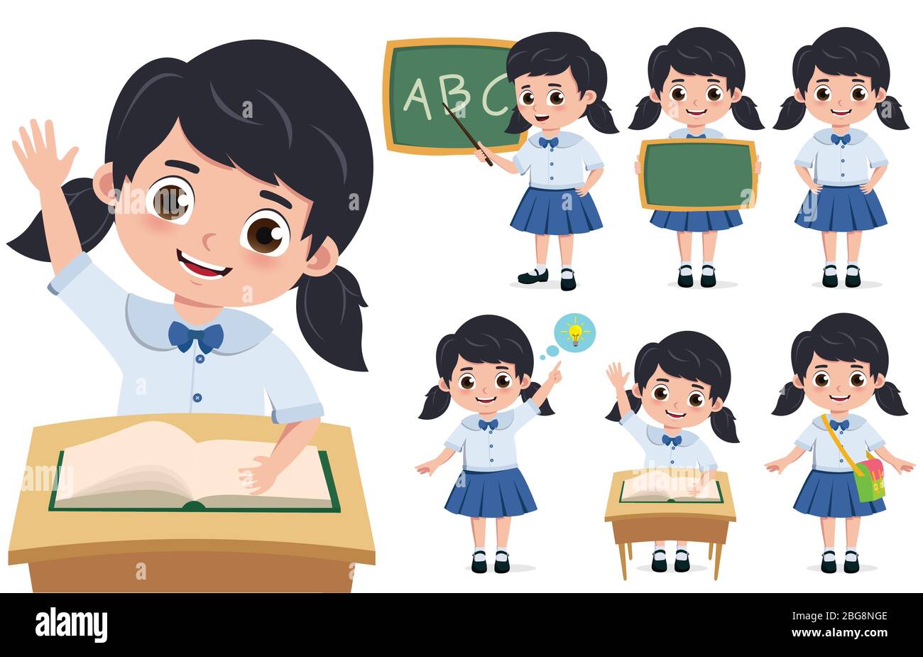 Set of three anime girls. Cute girls with big eyes and wearing japanese school uniform. Hand drawn vector illustration isolated on white Stock Vector Image & Art - Alamy