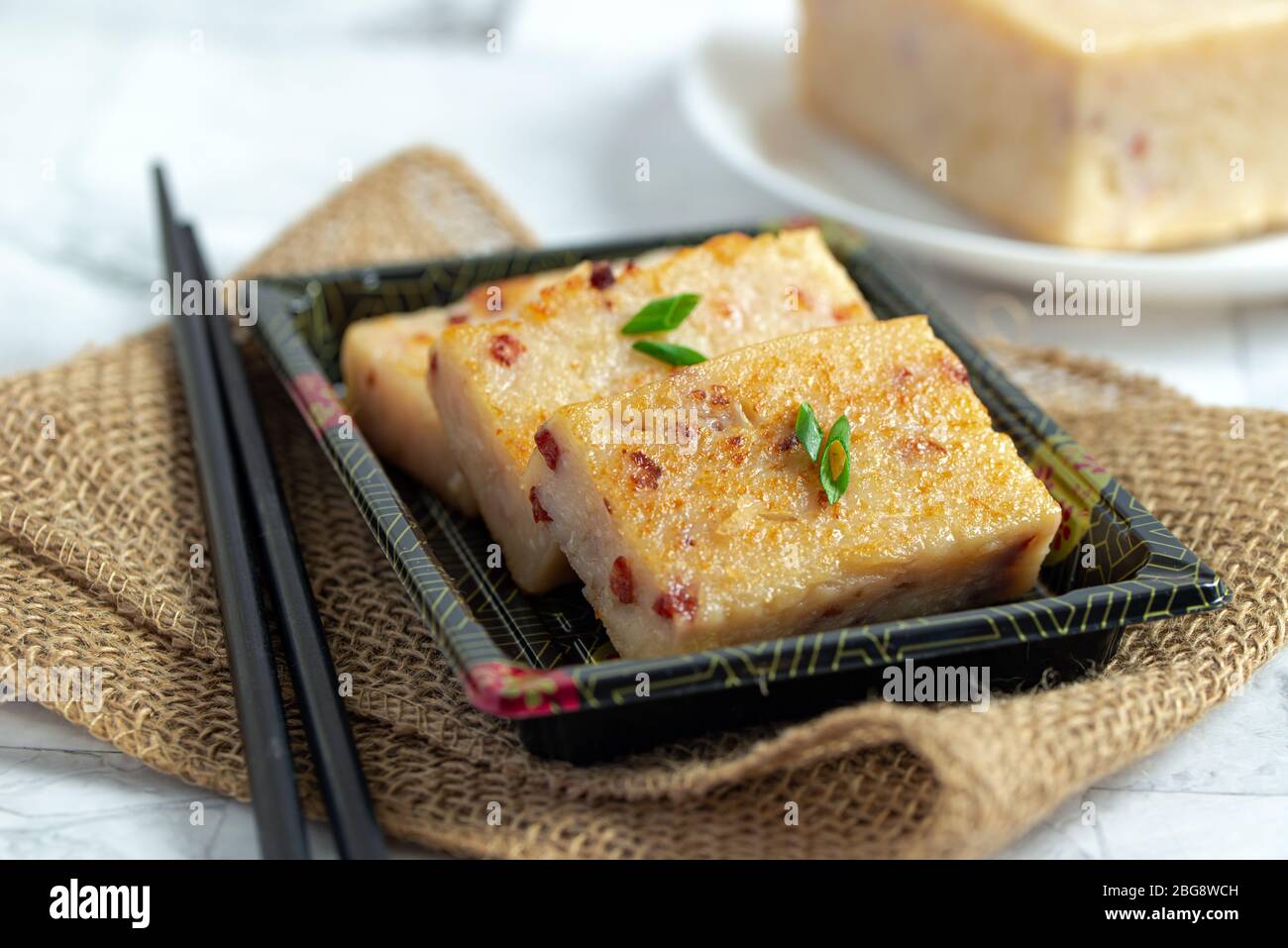 Homemade radish cake with Chinese sausage, popular Chinese dim sum dish