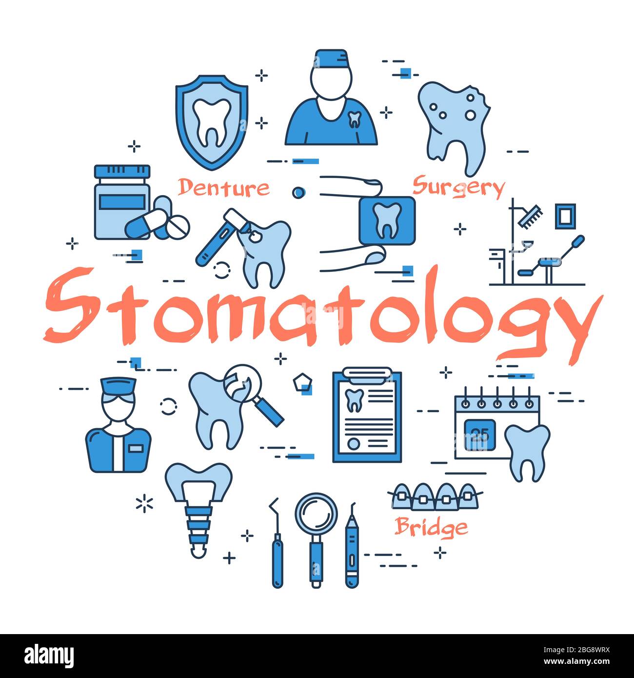 Vector linear round web banner - Stomatology Concept Stock Vector