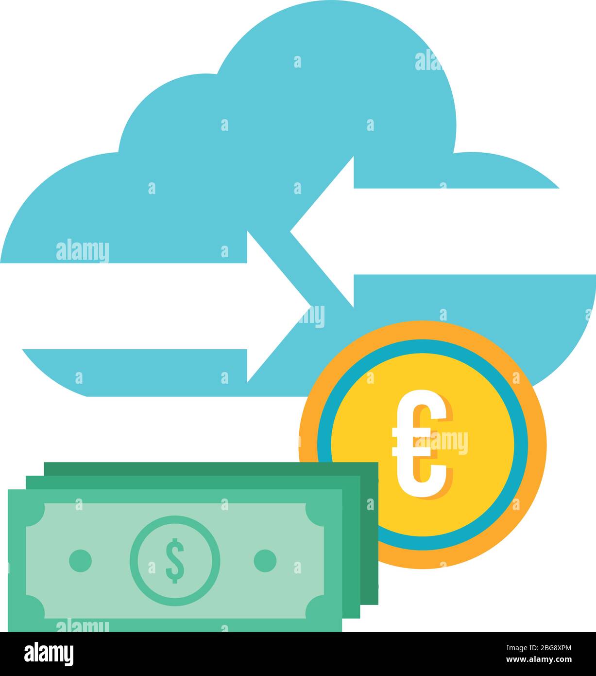 bills dollars and coin euro with cloud flat style icon Stock Vector ...