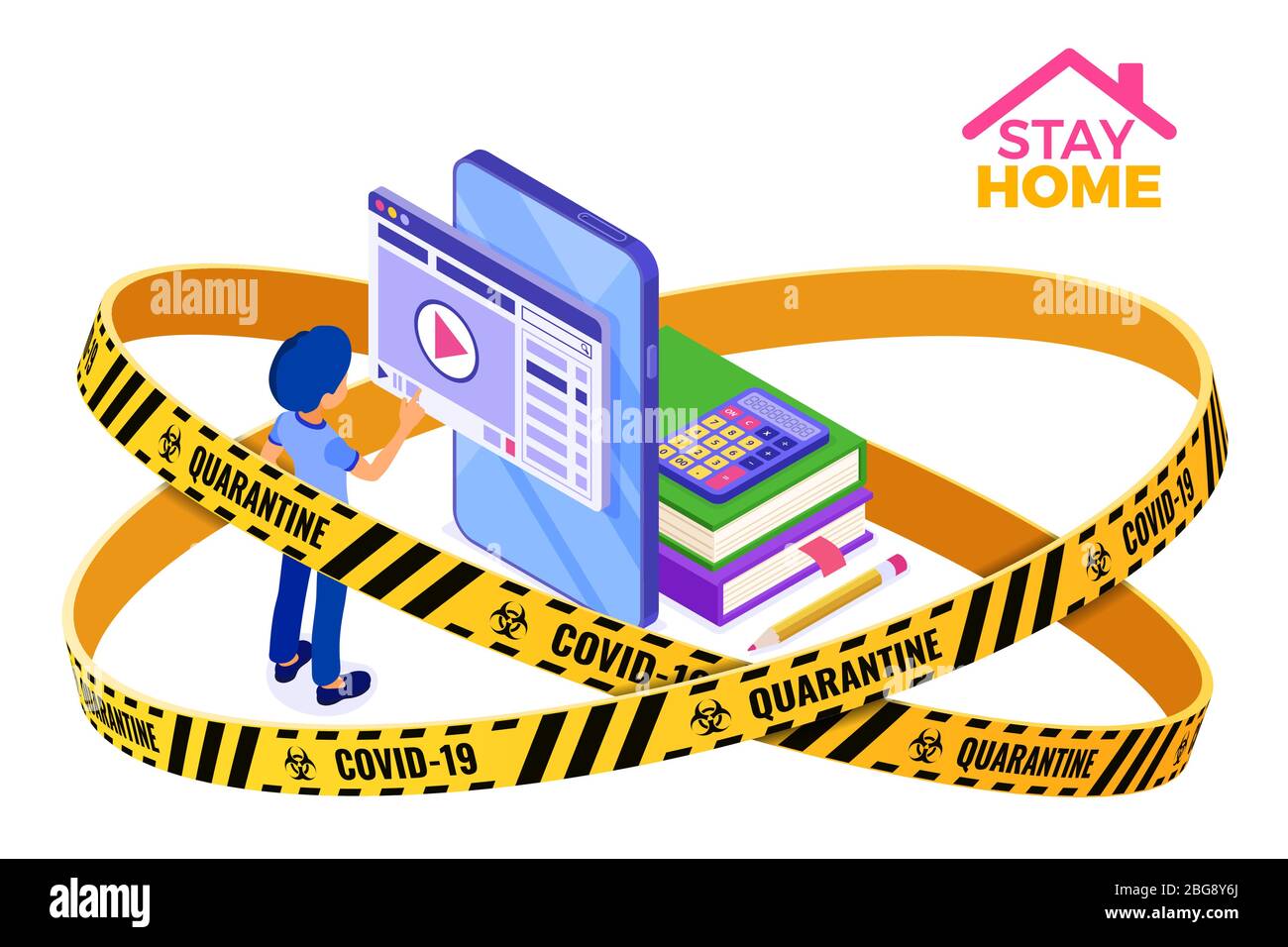 covid-19 quarantine stay home distance education Stock Vector