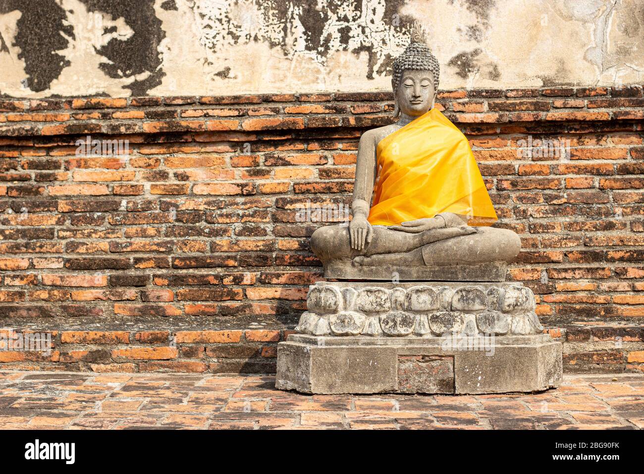 god of buddism figure at heritage temple architecture of Ayuthaya,Thailand. Religion art bulding concept Stock Photo