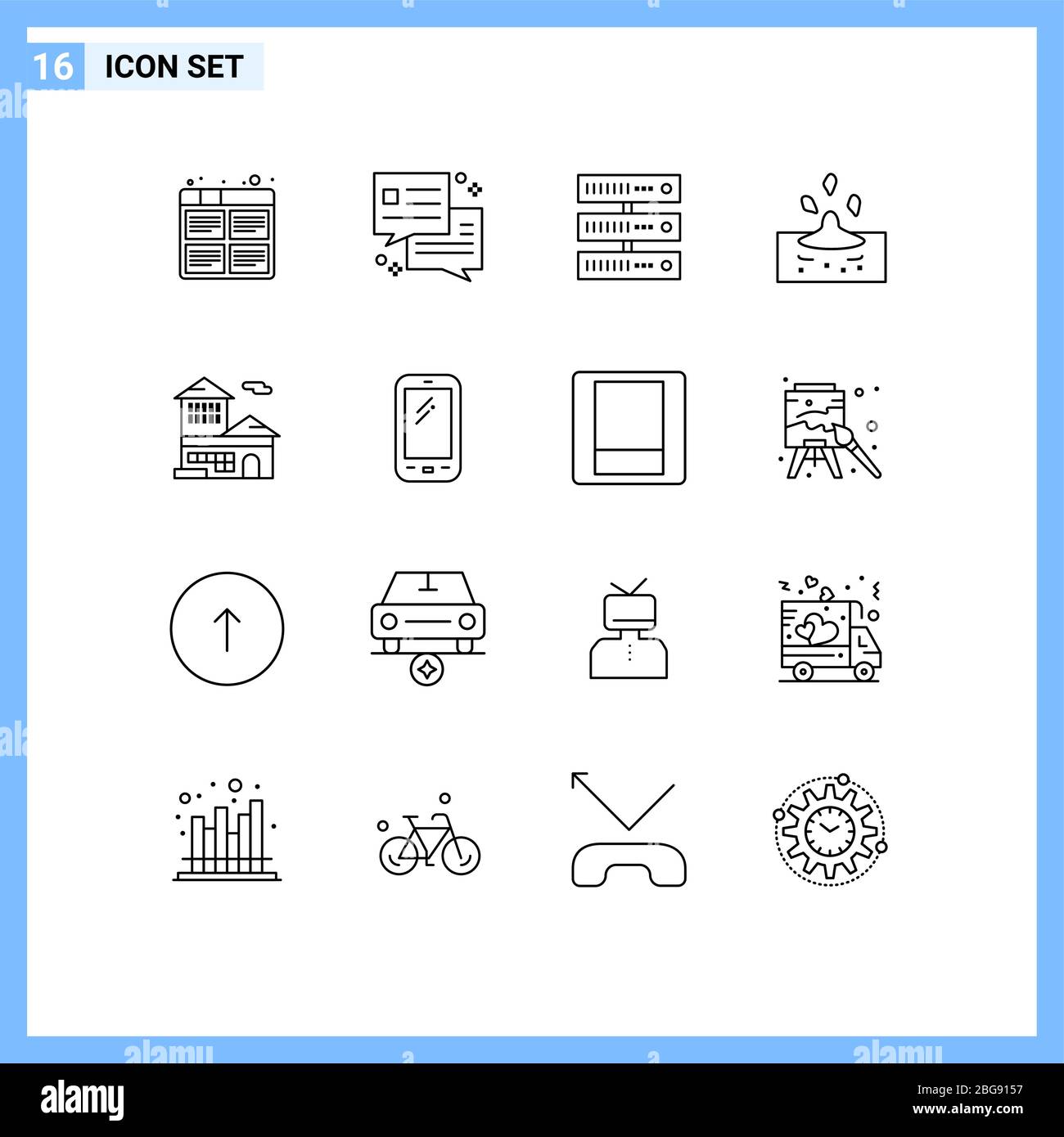 Pack of 16 Modern Outlines Signs and Symbols for Web Print Media such as bank account, water, computing, rainy, drop Editable Vector Design Elements Stock Vector