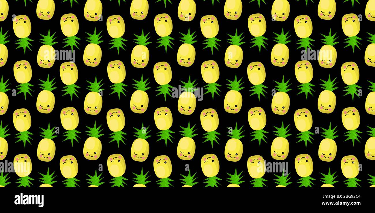 pineapple character. Exotic fruit pattern. Vector illustration.. Stock Vector