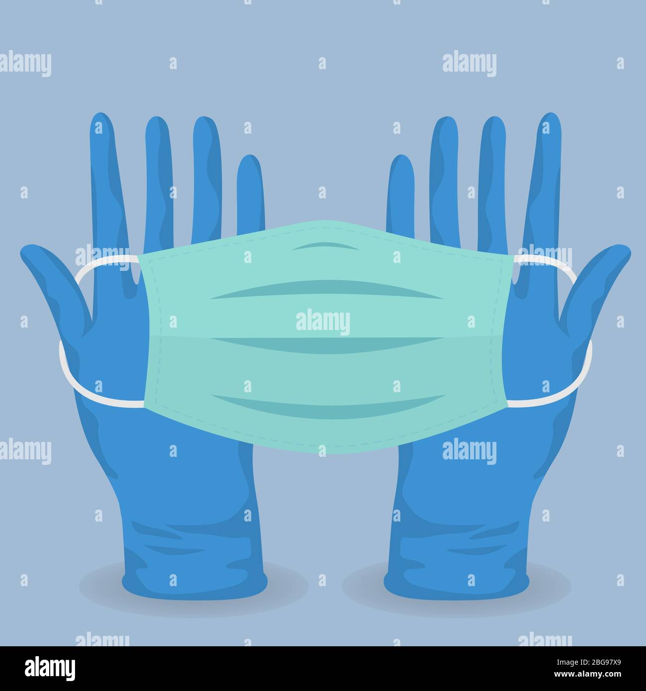 Gloves holding a disposable face mask. Coronavirus prevention Stock Vector