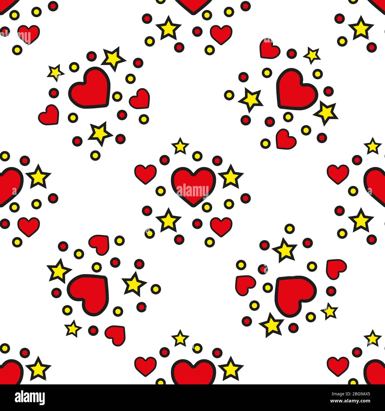 Seamless pattern with red hearts and stars on white background. Vector ...