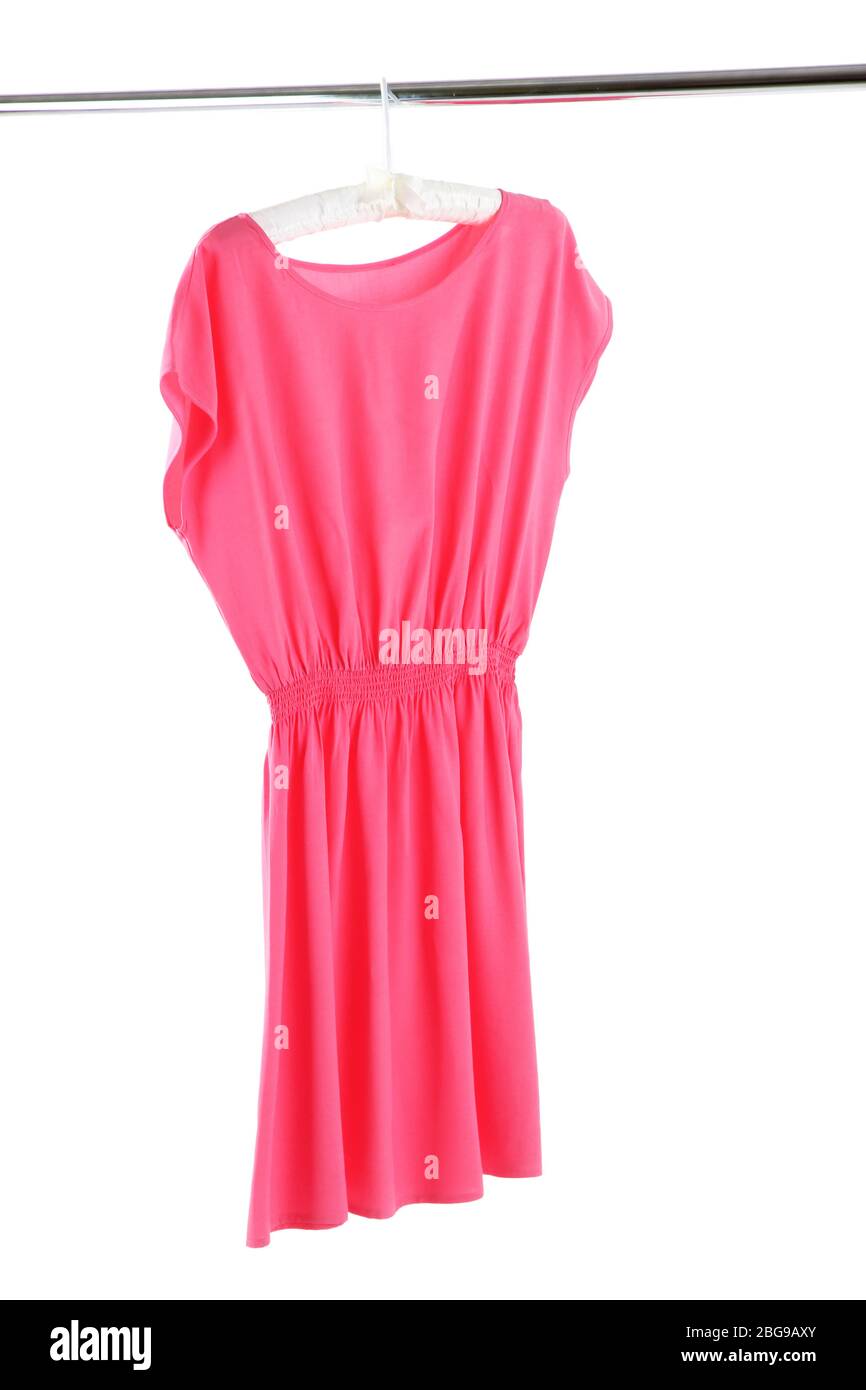 Pink Robe Hanging Beautiful pink dress hanging on hangers isolated on white Stock Photo ...