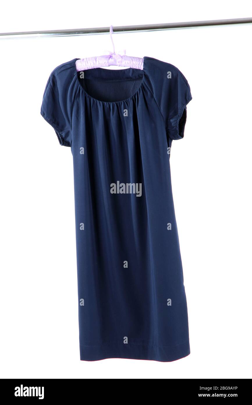Blue Robe Hanging Beautiful blue dress hanging on hangers isolated on white Stock Photo ...