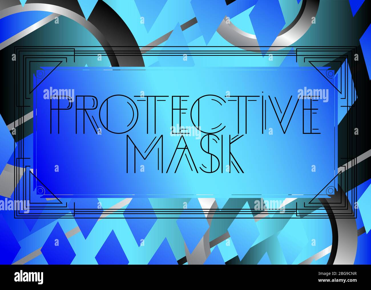 Art Deco Protective Mask text. Decorative greeting card, sign with vintage letters. Stock Vector